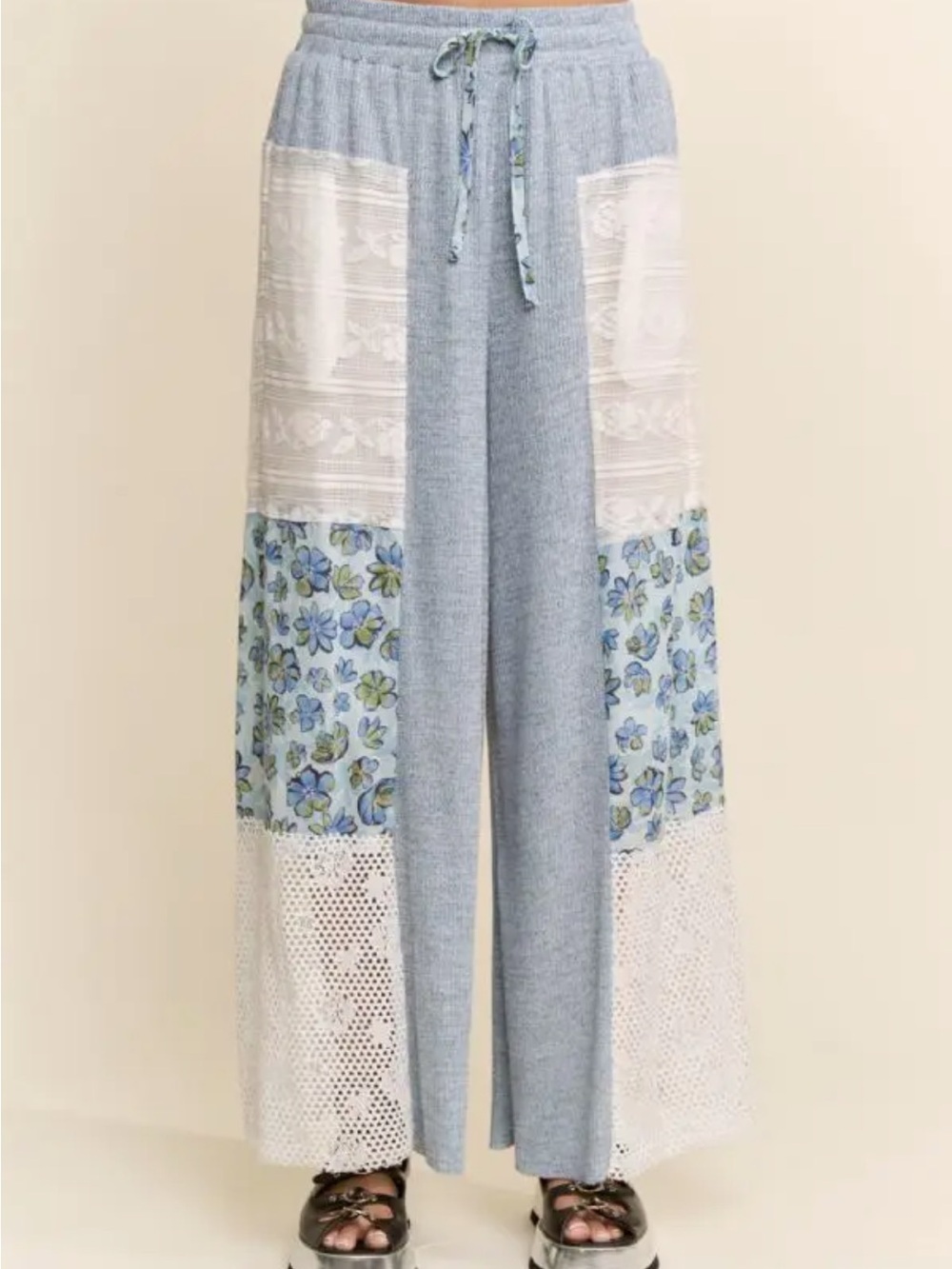 Davi & Dani Floral Patchwork Wide-Leg Pants